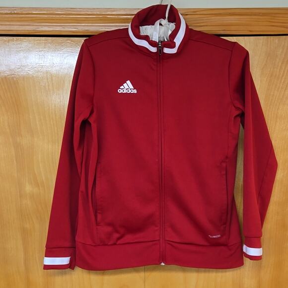 Adidas Boys Track Zip-up Jacket Small Red And White - Picture 1 of 5